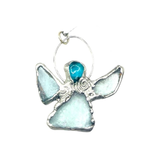 Sea Glass Angel Pendant Bezel Handcrafted with intricate Silver Blend Metalwork - Picture 6 of 12